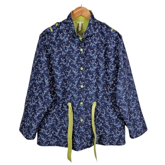 Matilda Jane Brighten The Day Floral & Dot Rain Jacket Sz XL Navy Snap Button - Picture 1 of 16